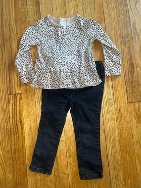 Carter's Tan Leopard Print Peplum Top with Black Leggings